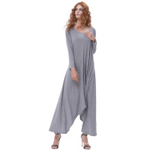 Kate Kasin Womens Casual Loose Langarm Rundhals Grau Unregelmäßiges Hem Kleid KK000711-2